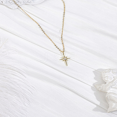1Pc Star Brass & Iron & Rhinestone Pendant Necklaces NJEW-LP0004-15G-1