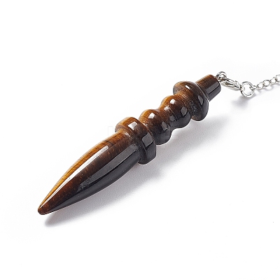 Natural Tiger Eye Pointed Dowsing Pendulums AJEW-B020-06P-02-1