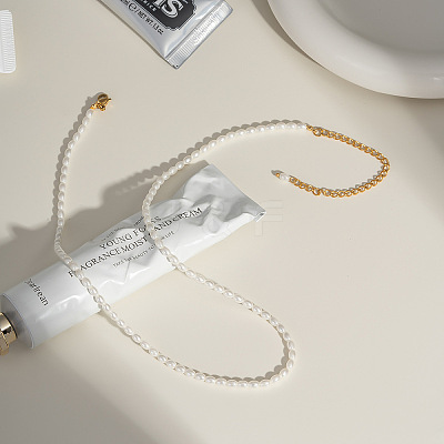 Elegant French Style Imitation Pearl Rice Beaded Necklaces with Stainless Steel End Chains for Women BJ9351-1