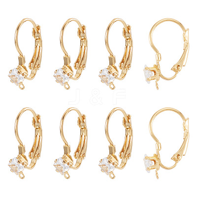 10Pcs Square Brass Micro Pave Clear Cubic Zirconia Leverback Earring Findings KK-TADJ0001-19-1