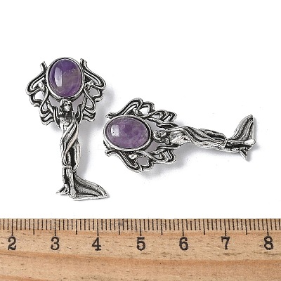 Angel Brass Natural Amethyst Pendants KK-D361-02AS-27-1