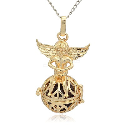 Golden Tone Brass Hollow Round Cage Pendants KK-J238-09G-1