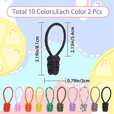 20Pcs 10 Colors Nylon Braided Zipper Pull Tab FIND-GF0004-46-1