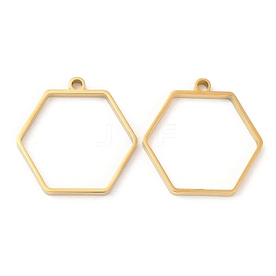 304 Stainless Steel Open Back Bezel Hexagon Pendants STAS-Z040-12G-1