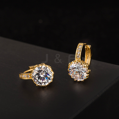 Real Gold Plated Perfect Design Brass Rhinestone Huggie Hoop Earrings EJEW-EE0001-120B-1