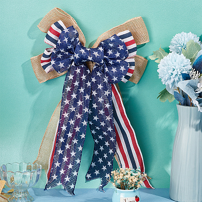 Polyester & Burlap Bowknots DIY-WH0304-570-1