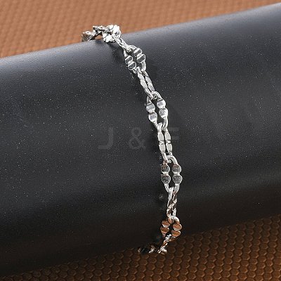 304 Stainless Steel Dapped Chains Bracelets for Women BJEW-D466-08C-P-1
