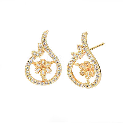 Brass Micro Pave Clear Cubic Zirconia Stud Earring Findings KK-S364-050-1