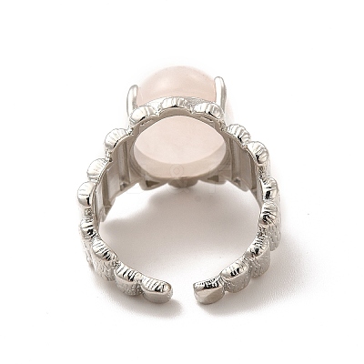 Natural Rose Quartz Oval Open Cuff Ring RJEW-P082-03P-20-1
