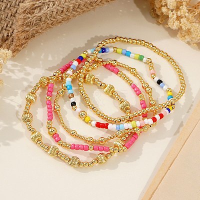 Vintage Bohemian Glass Tila Beaded Stretch Tile Bracelet Sets BU0757-1-1