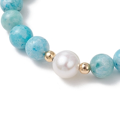 Natural Hemimorphite & Cultured Freshwater Pearl Round Beaded Stretch Bracelets for Women BJEW-JB13321-03-1