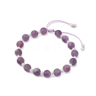 8.5mm Round Natural Amethyst & ABS Plastic Imitation Pearl Braided Bead Braclets BJEW-JB10654-1