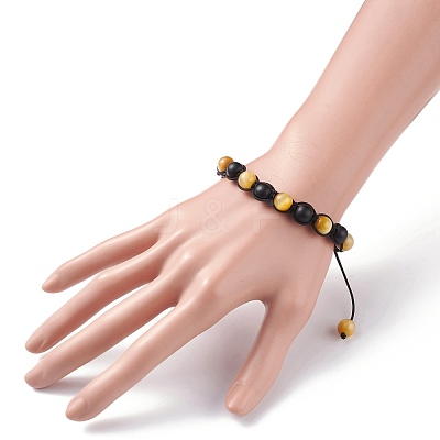 Round Stone Braided Bead Bracelets Set BJEW-JB07260-03-1