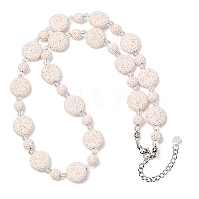 Natural Lava Rock Coin Beaded Necklaces GG-CBA922D-06B-1