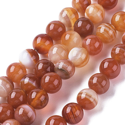 Natural Striped Agate/Banded Agate Beads Strands G-G582-8mm-59-1