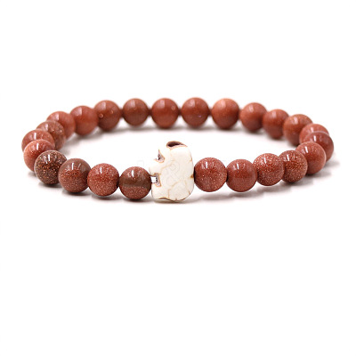 Synthetic Goldstone & Turquoise Beads Stretch Bracelets for Men Women QO0012-17-1