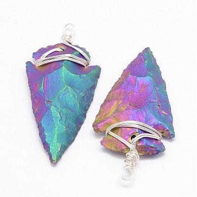 Electroplated Quartz Crystal Big Pendants G-G908-02P-1