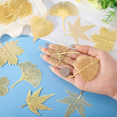 20Pcs 10 Styles Brass Filigree Big Pendants KKC-TA0001-03-1