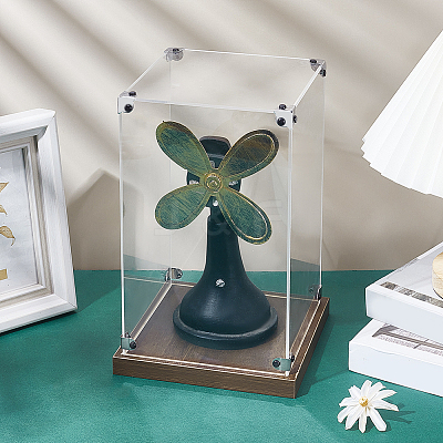 Transparent Acrylic Minifigure Display Cases with Wooden Base ODIS-WH0030-298A-1