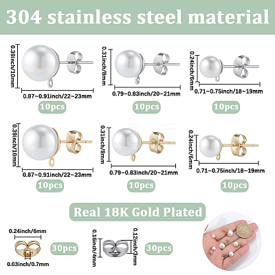 304 Stainless Steel Stud Earring Findings EJEW-SP0001-17G-1