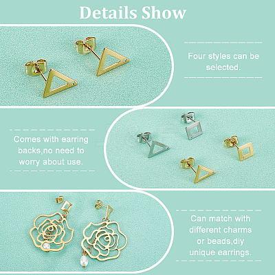40Pcs 4 Style 201 Stainless Steel Stud Earring Findings with Hole EJEW-DC0001-21-1