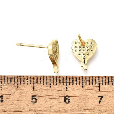 Heart Brass Micro Pave Cubic Zirconia Ear Studs EJEW-D304-35P-1