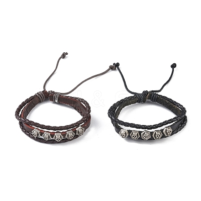PU Leather & Waxed Cords Triple Layer Multi-strand Bracelets BJEW-G709-07-1