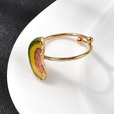 Adjustable 304 Stainless Steel Enamel Cuff Rings for Women RJEW-B152-01G-01-1