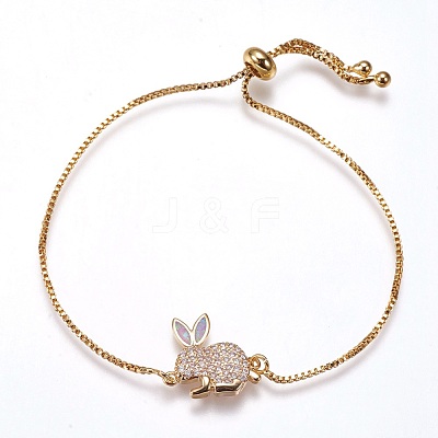 Adjustable Brass Bunny Bolo Bracelets BJEW-G593-07G-1