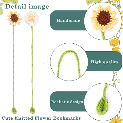 4Pcs 2 Styles Woolen Yarn Crochet Plant Bookmarks AJEW-CP0007-94-1