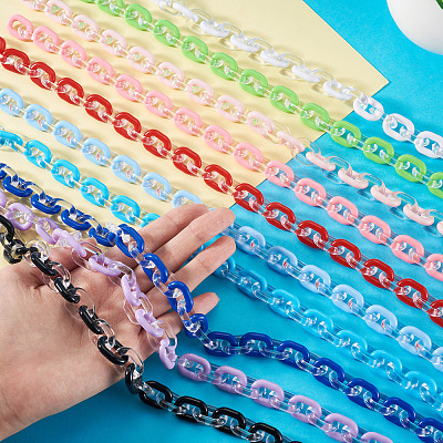 10Pcs 10 Colors Acrylic Oval Link Chain HJEW-TAC0177-1