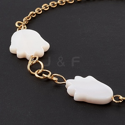 Synthetic Shell Hamsa Hand Link Bracelet BJEW-F431-05G-1