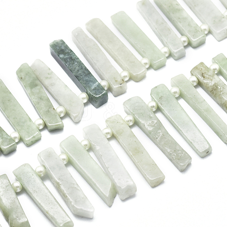  Jewelry Beads Findings Natura Myanmar Jade Beads Strands, Top Drilled Beads, Rectangle, 20.6~26.5x4.2~6x4.2~6.5mm, Hole: 0.7mm, about 51pcs/Strand, 15.94