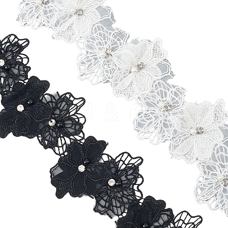 2Pcs 2 Colors Double Layer Polyester Flower Lace Trim Ribbon OCOR-CY0002-74-1