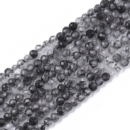 Natural Black Rutilated Quartz Beads Strands G-S361-2.5mm-011-1