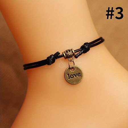 Beach Alloy Charm Adjustable Waxed Cord Anklets for Women FS-WG9CC8A-03-1