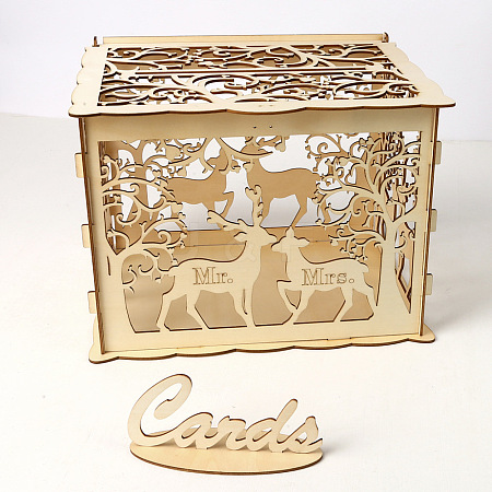 Rectangle Hollow Wood Wedding Card Box with Iron Lock HULI-PW0002-148A-1