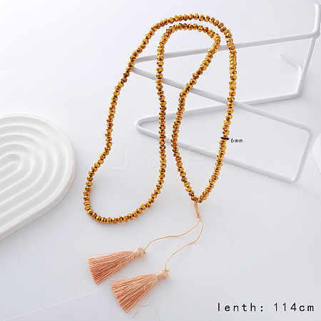 Chic European American Faceted Rondelle Glass Beaded Sweater Long Tassel Necklaces YE6948-1-1