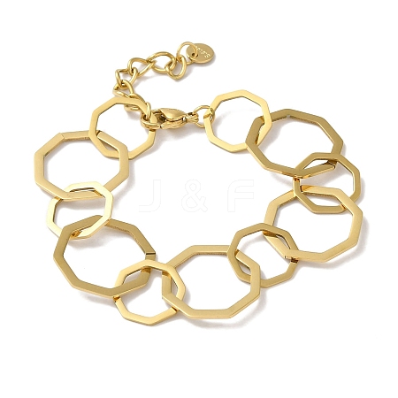 304 Stainless Steel Octagon Link Chain Bracelets for Women BJEW-I315-10G-1