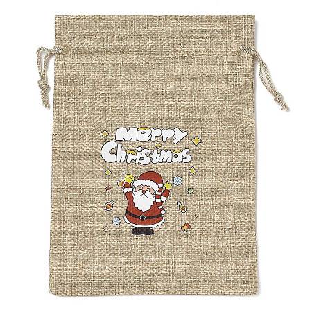 Christmas Printed Burlap Packing Pouches Drawstring Bags LS-ABAG-Q053-02B-07-1