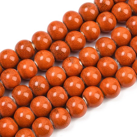 Handmade Fancy Antique Glazed Porcelain Ceramic Round Beads Strands PORC-L019-13mm-03-1