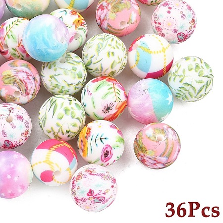 36Pcs 6 Styles Round Food Grade Eco-Friendly Silicone Focal Beads SIL-YW0002-33A-1