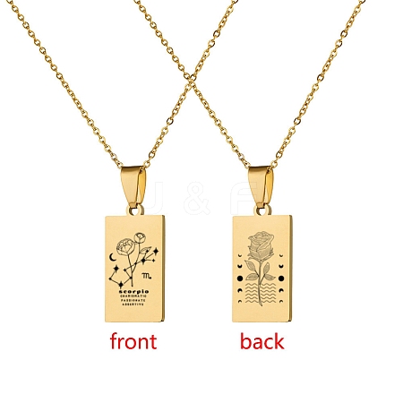 12 Constellation Stainless Steel Tarot Card Engraved Pendant Cable Chain Necklaces PW-WG94DCE-10-1