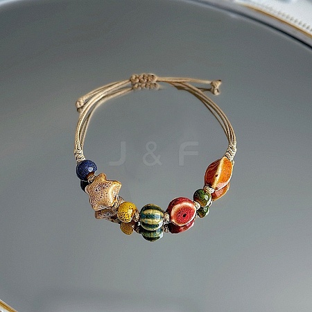 Porcelain Beads Braided Bead Bracelets for Women FS-WG0D046-09-1