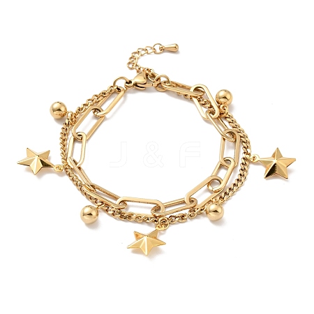 Star and Round Ball Charm Multi-strand Bracelet BJEW-G639-17G-1