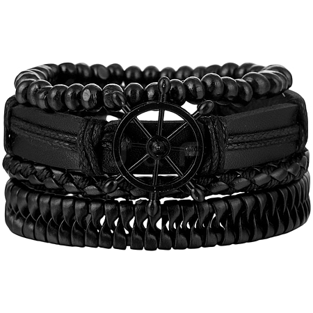1Pc Cowhide & Imitation Leather Cord Knitted Multi-strand Bracelets AJEW-GF0011-50D-1