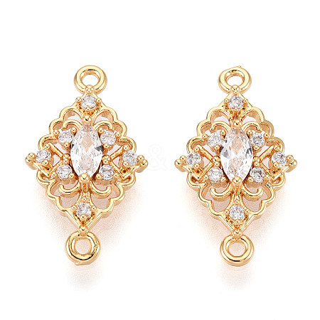 Brass Pave Clear Cubic Zirconia Connector Charms KK-T078-18G-02-1