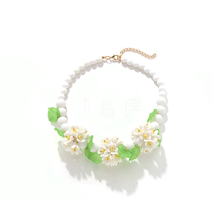 Flower Acrylic Round Graduated Beaded Bib Necklaces with Alloy End Chains FS-WGF8012-01-1