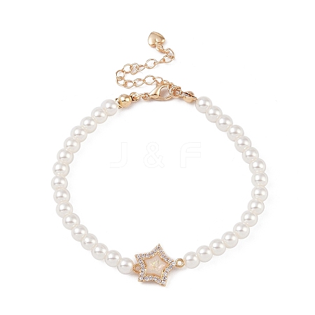 Brass Pave Clear Cubic Zirconia Star Link Chain Bracelets BJEW-M321-01A-1