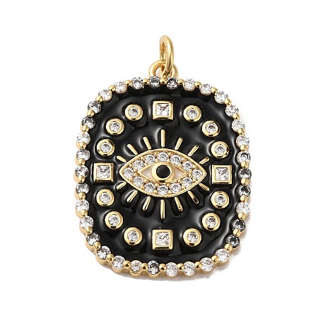 Rack Plating Brass Pave Cubic Zirconia Enamel Pendants KK-O142-57G-01-1